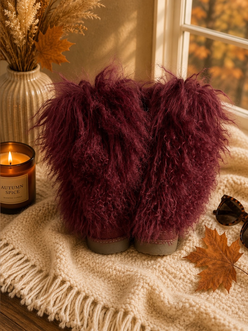 🍷✨ Bearpaw Boetis II Shaggy Boots – Wine Burgundy – Women’s Size 8 ✨🍷 - Picture 2 of 4